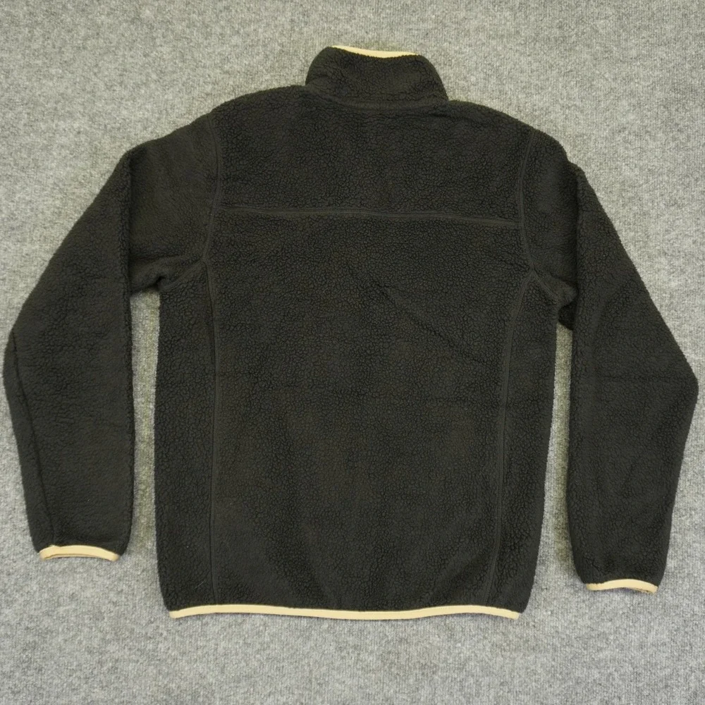 The North Face Fleece Jacket Mens Small Black Sherpa Full Zip Tan Trim Mock Neck